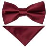 Pre Tied Burgundy Satin Boys Bow Tie and Pocket Square Set Age 4-7
