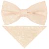 Pre Tied Light Peach and White Floral Boys Bow Tie and Pocket Square Set