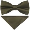 Pre Tied Plain Leaf Green Satin Boys Bow Tie and Pocket Square
