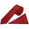 Plain Red Wine Skinny Men's Tie and Pocket Square Set