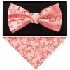 Coral Floral Handmade Men's Bow Tie and Pocket Square Set