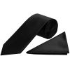 Plain Black Satin Classic Men's Tie and Pocket Square Set