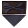 Plain Navy Handmade Mens Bow Tie Pocket Square Set