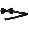 Plain Black Hand Made Mens Bow Tie and Pocket Square Set