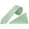 Plain Green Textured Silk Skinny Men's Tie and Pocket Square Set