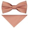 Pre Tied Rose Quartz Satin Boys Bow Tie and Pocket Square Age 4-7