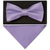 Plain Lavender Handmade Mens Bow Tie and Pocket Square Set