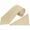 Plain Champagne Textured Silk Classic Men's Tie and Pocket Square Set