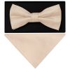Plain Nude Satin Mens Bow Tie and Pocket Square Set