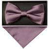 Plain Mauve Mens Bow Tie and Pocket Square Set