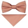 Pre Tied Rose Quartz Satin Boys Bow Tie and Pocket Square Set