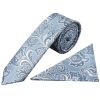 Blue and Silver Paisley Skinny Mens Tie and Pocket Square Set