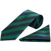 Navy and Green Striped Classic Men's Tie and Pocket Square Set
