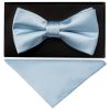 Plain Light Blue Hand Made Mens Bow Tie and Pocket Square Set