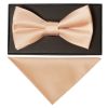 Plain Nude Satin Mens Bow Tie and Pocket Square Set