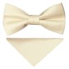 Pre Tied Ivory Satin Boys Bow Tie and Pocket Square Set