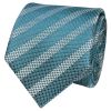 Mens Teal Textured Stripe Silk Classic Tie Pocket Square and Cufflinks Box Set