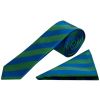 Blue and Green Striped Skinny Men's Tie and Pocket Square Set