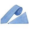 Plain Steel Blue Boys Satin Skinny Tie and Pocket Square Set
