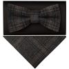 Dark Grey Check Mens Tweed Bow Tie and Pocket Square Set