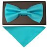 Turquoise Handmade Mens Bow Tie and Pocket Square Set