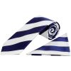 Navy and White Striped Classic Men's Football Tie and Pocket Square Set