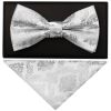 Silver Paisley Handmade Mens Bow Tie and Pocket Square Set