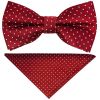 Pre Tied Red and White Polka Dot Boys Bow Tie and Pocket Square Set 