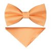 Pre Tied Peach Satin Boys Bow Tie and Pocket Square Set Age 4-7