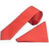 Plain Coral Pink Satin Silk Skinny Men's Tie and Pocket Square Set