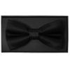 Plain Black Hand Made Mens Bow Tie and Pocket Square Set