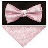 Dusty Pink Floral Handmade Mens Bow Tie and Pocket Square Set