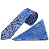 Mens Royal Blue Floral Silk Skinny Tie and Pocket Square