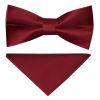 Pre Tied Maroon Satin Boys Bow Tie and Pocket Square Set