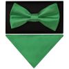 Plain Emerald Green Hand Made Mens Bow Tie and Pocket Square Set