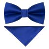 Pre Tied Royal Blue Satin Boys Bow Tie and Pocket Square Set