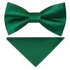 Pre Tied Forest Green Satin Boys Bow Tie and Pocket Square Set Age 4-7