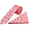 Bright Red Floral Skinny Boys Tie and Pocket Square Set