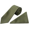 Olive Green Textured Classic Tie and Pocket Square Set