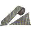 Yellow with Blue Geo Silk Skinny Men's Tie and Pocket Square Set