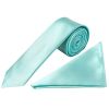 Aqua Satin Skinny Men's Tie and Pocket Square Set