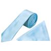 Plain Sky Blue Satin Skinny Men's Tie and Pocket Square Set
