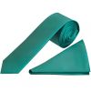Plain Teal Satin Skinny Boys Tie and Pocket Square Set