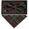 Green and Red Tartan Silk Mens Bow Tie and Pocket Square Set