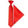 Pre Tied Bright Red Satin Boys Tie and Pocket Square Set Age 4-7