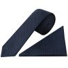 Navy Textured Skinny Tie and Pocket Square Set