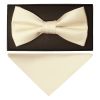 Plain Ivory Hand Made Mens Bow Tie and Pocket Square Set