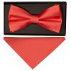 Plain Coral Pink Satin Silk Mens Bow Tie and Pocket Square Set