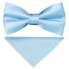 Pre Tied Sky Blue Satin Boys Bow Tie and Pocket Square Set