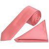 Plain Light Coral Pink Satin Skinny Boys Tie and Pocket Square Set